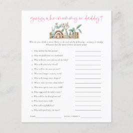 Lámina Juego de Presupuesto Adivina Quién Pone Baby Showe