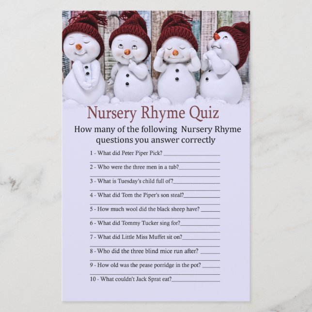 Lámina Juego de prueba de rima de Navidades de nieve Snow (Anverso)