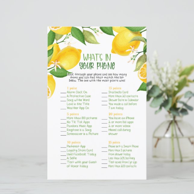 Lámina Juego de Qué Hay en Tu Teléfono - Limón (Anverso de pie)