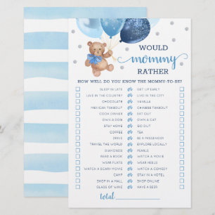 Lámina ¿Juego de '¿Qué Preferiría Mamá?' para Baby Shower