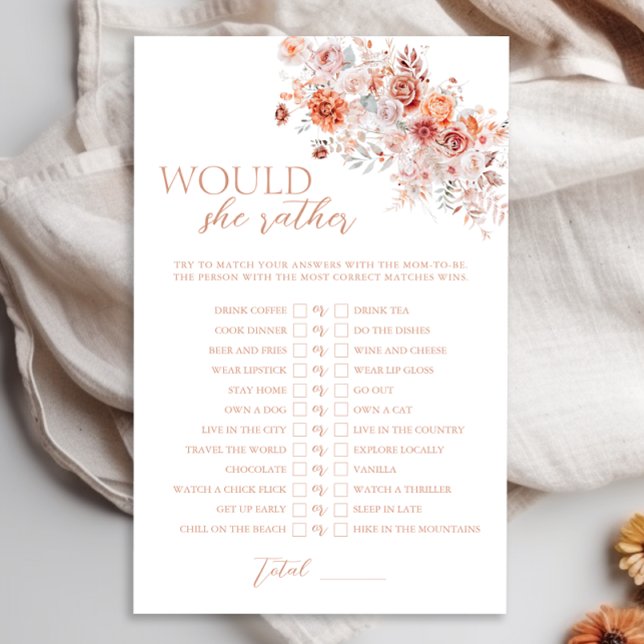 Lámina Juego de '¿Qué Preferiría' para Baby Shower Boho F (Subido por el creador)