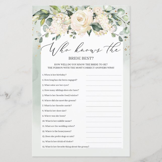 Lámina Juego de Quién Conoce Mejor a la Novia Boho Verde (Anverso)