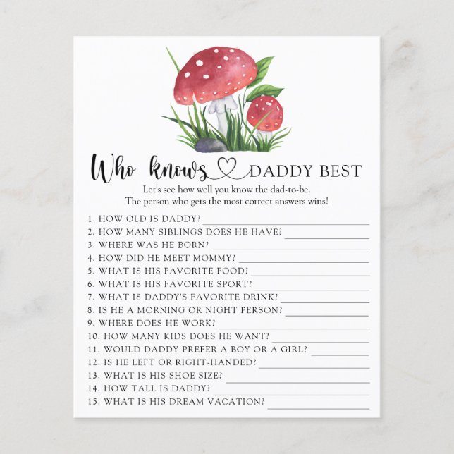 Lámina Juego de quién conoce mejor a papá en baby shower  (Anverso)