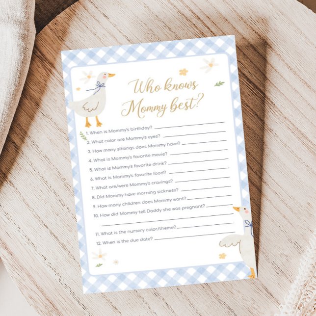 Lámina Juego de quién sabe de Baby Shower Silly Goose Gin (Silly Goose Baby Shower Game)