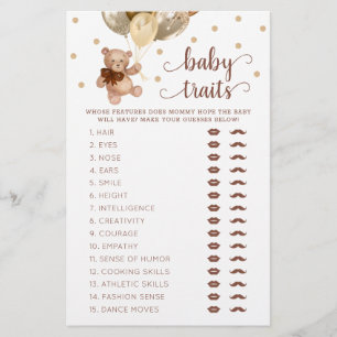 Lámina Juego de Rasgos para Bebés de Oso de Teddy Baby Sh