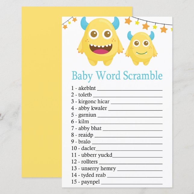 Lámina Juego de rayas de palabras del bebé amarillo (Anverso / Reverso)
