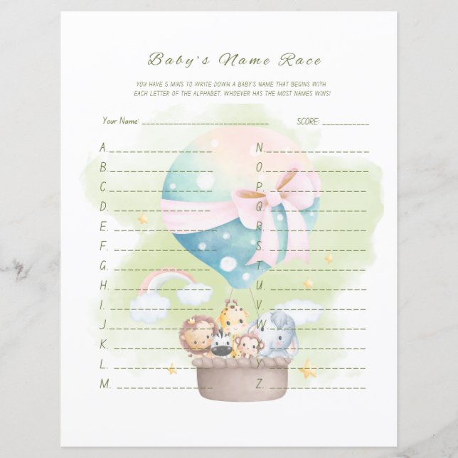 Lámina Juego de Raza por Nombre del Bebé en Safari de Ani (Anverso)