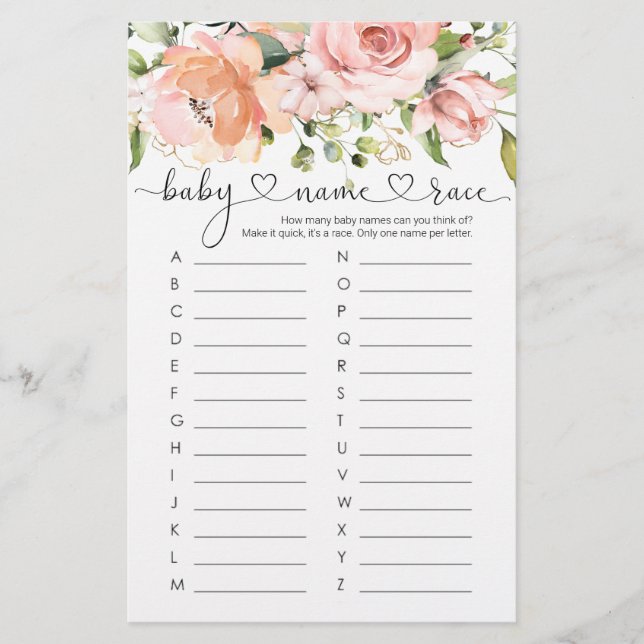 Lámina Juego de Raza por Nombre del Bebé, juego de Baby S (Anverso)