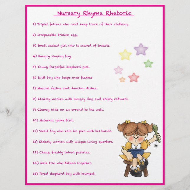 Lámina Juego de retórica de rima de enfermería - estilo C (Anverso)