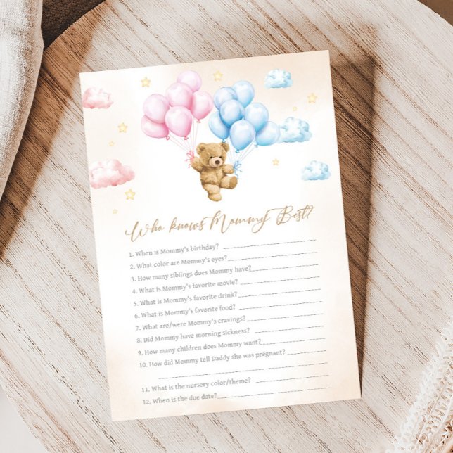 Lámina Juego de Revelación de Género del Oso que Apenas E (Bear Gender Reveal Game)