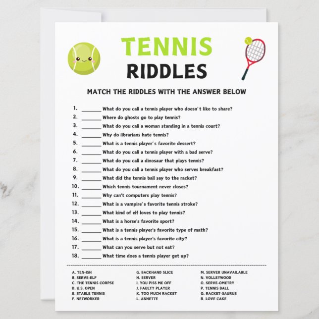 Lámina Juego de Rimas de Tenis (Anverso)