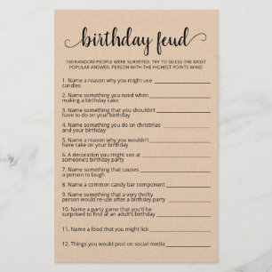 Lámina Juego de Rivalidad de Cumpleaños con Respuestas