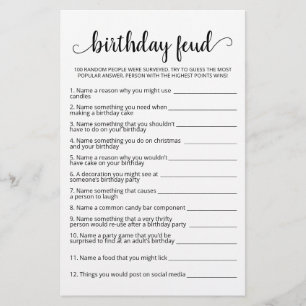 Lámina Juego de Rivalidad de Cumpleaños con Respuestas