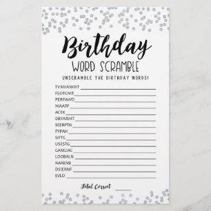 Lámina Juego de rompecabezas de palabras de cumpleaños co