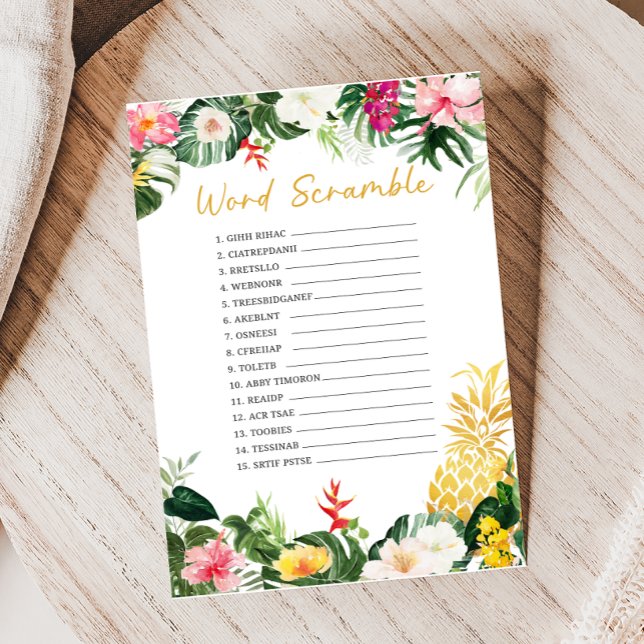 Lámina Juego de rompecabezas de palabras para la ducha de (Aloha Baby Shower Game )