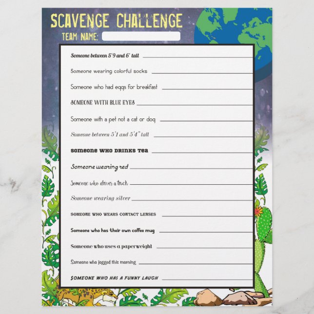 Lámina Juego de rompehielos fácil de búsqueda del tesoro  (Anverso)