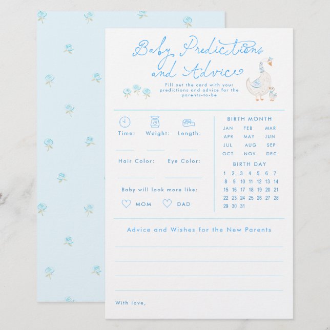 Lámina Juego de Shower de Bebé Ganso de Predicciones y Co (Anverso / Reverso)