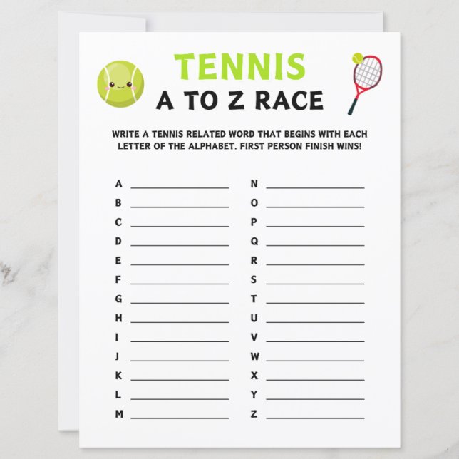 Lámina Juego De Tenis A A Z (Anverso)
