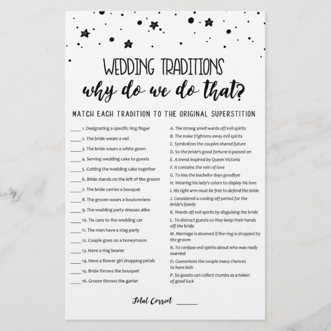 Lámina Juego de tradiciones de boda con respuestas (Anverso)