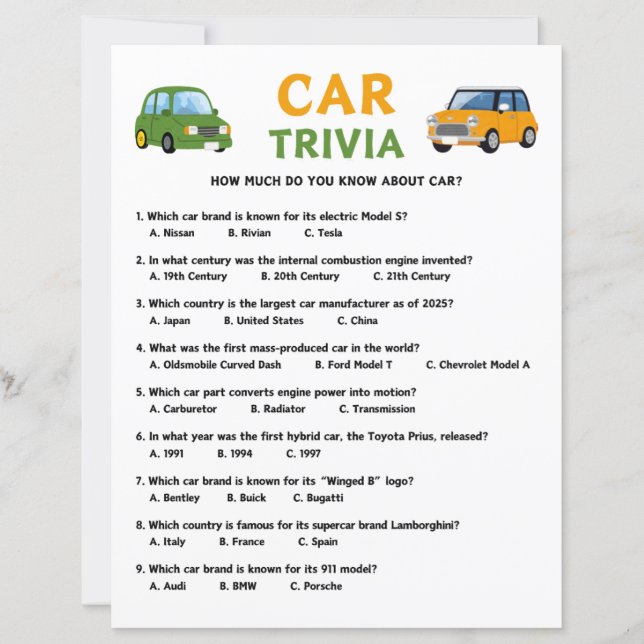 Lámina Juego de Trivia de Coche (Anverso)