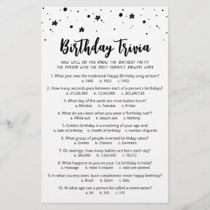 Lámina Juego de trivia de cumpleaños con respuestas Fiest