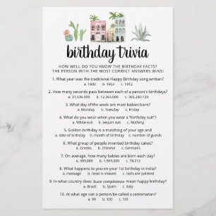 Lámina Juego de trivia de cumpleaños con respuestas Fiest