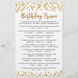 Lámina Juego de trivia de cumpleaños con respuestas Fiest