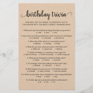 Lámina Juego de trivia de cumpleaños con respuestas Fiest