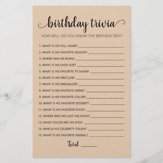 Lámina Juego de trivia de cumpleaños editable Juego de fi (Anverso)