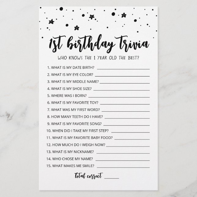 Lámina Juego de trivia de cumpleaños editable para 1er cu (Anverso)