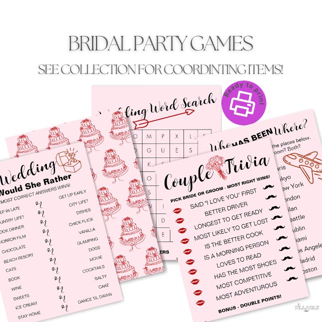 Lámina Juego de Trivia de Pareja Boda Divertido - Novia v (Our collection includes multiple games with fun designs on the back of each game. Fully customizable)