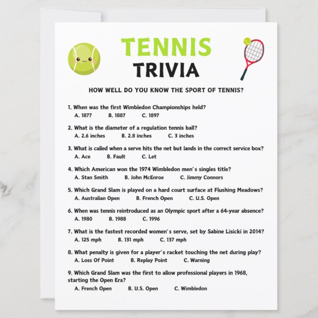 Lámina Juego de Trivia de Tenis (Anverso)