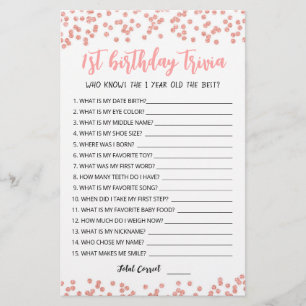Lámina Juego de trivia editable para 1er cumpleaños