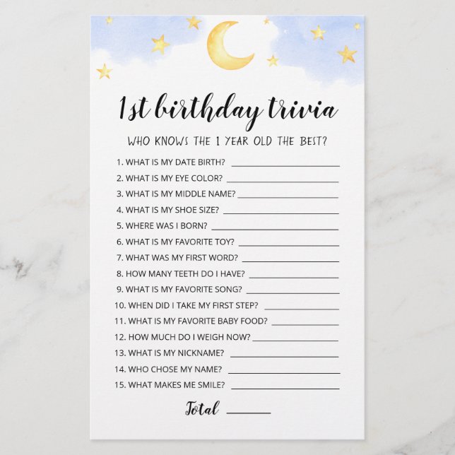 Lámina Juego de trivia editable para cumpleaños 1 (Anverso)
