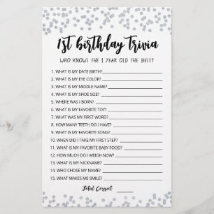 Lámina Juego de trivia editable para el 1er cumpleaños