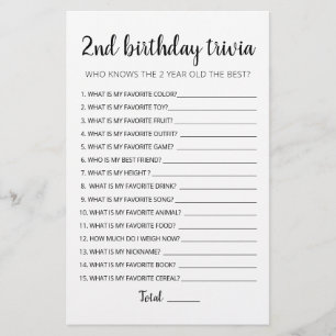 Lámina Juego de trivia editable para el 2do cumpleaños