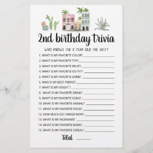 Lámina Juego de trivia editable para segundo cumpleaños