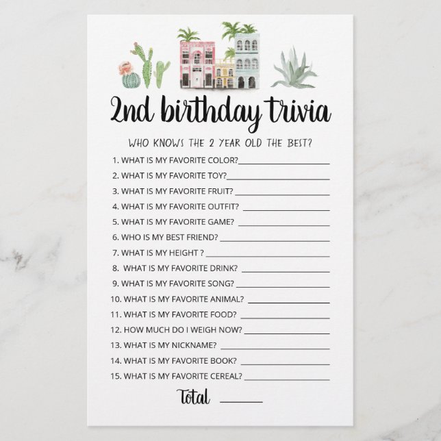 Lámina Juego de trivia editable para segundo cumpleaños (Anverso)