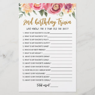 Lámina Juego de trivia editable para segundo cumpleaños