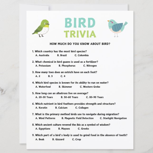 Lámina Juego de Triviación de Aves (Anverso)