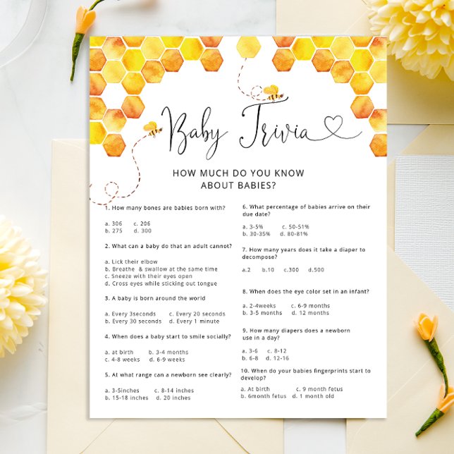 Lámina Juego de trivialidades Baby Shower de Honey Bee (Subido por el creador)