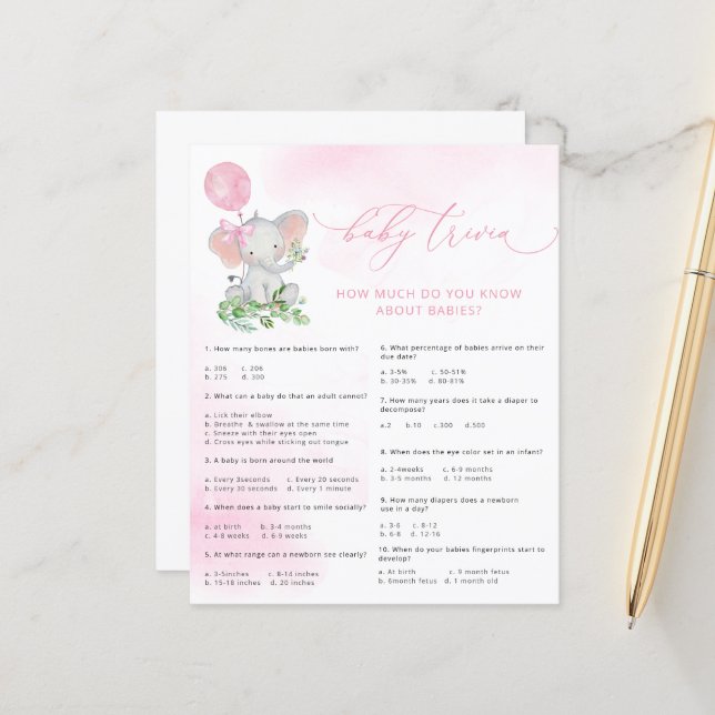 Lámina Juego de trivialidades para bebés con elefante lin (Anverso/Reverso In Situ)