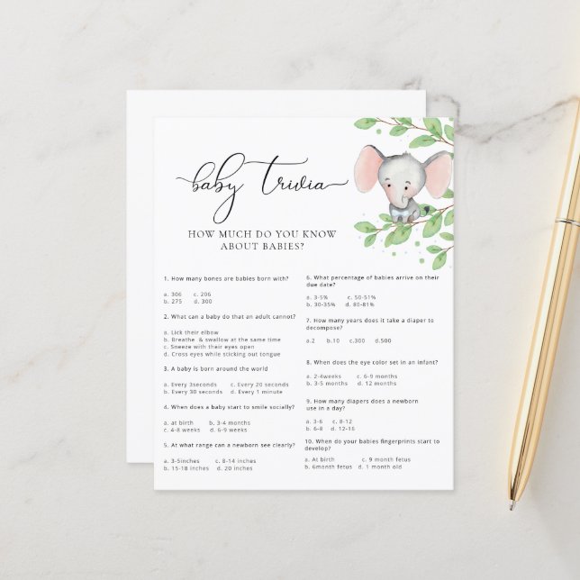 Lámina Juego de trivialidades para bebés del Elefante Azu (Anverso/Reverso In Situ)