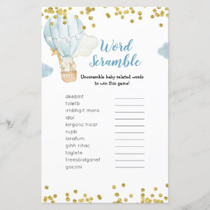 Lámina Juego de Word Scramble Blue Hot Air Balloon Jungle