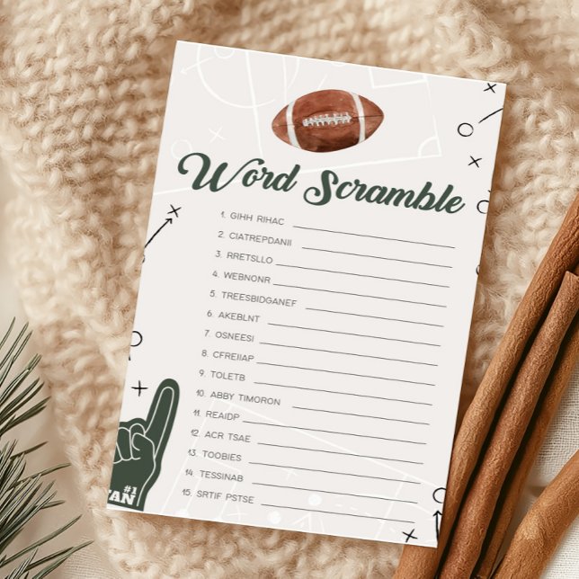 Lámina Juego de Word Scramble de Baby Shower de fútbol (Football Sports Baby Shower Word Scramble Game)