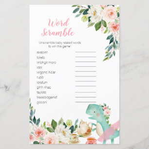 Lámina Juego de Word Scramble Dinosaur Tea Fiesta Baby Sh