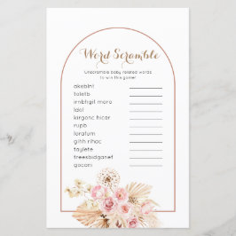 Lámina Juego de Word Scramble Pink Floral Boho Pampas Gra