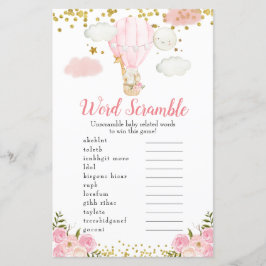 Lámina Juego de Word Scramble Pink Hot Air Balloon Animal