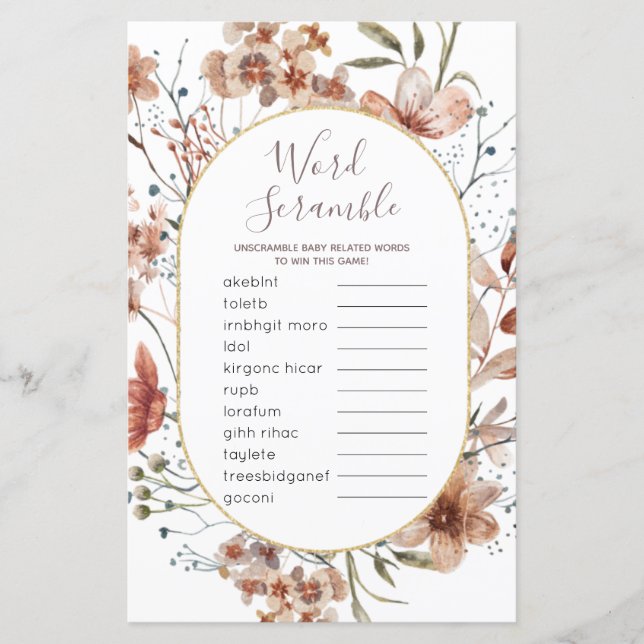 Lámina Juego de Word Scramble Rótulo de flores silvestres (Anverso)