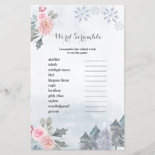 Lámina Juego de Word Scramble Winter Floral Snowflakes
